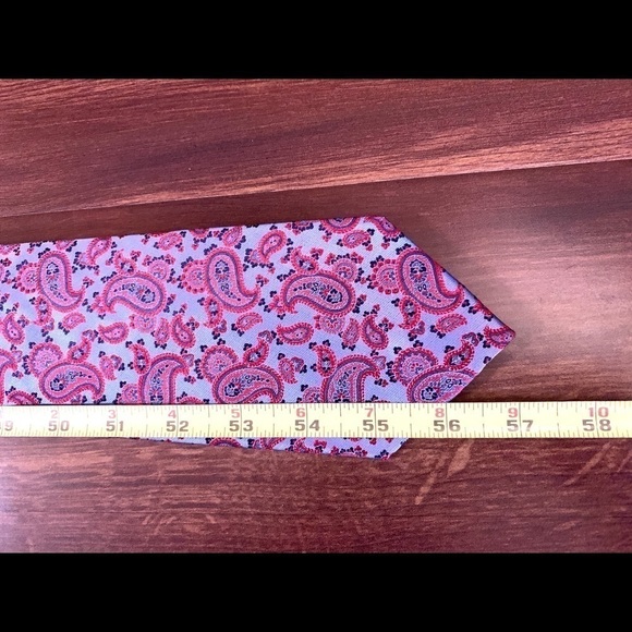 PAUL FREDRICK  Dressy 100% Silk Light Blue Paisley Necktie - Picture 9 of 9